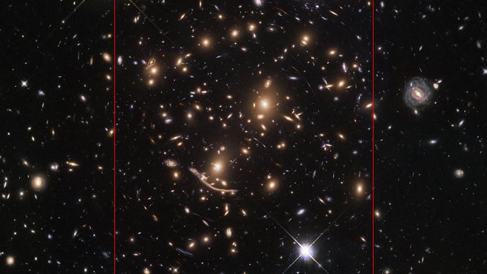 The new composite image of Abell 370 made for the BUFFALO project together with previous observations from the Frontier Fields program showing how BUFFALO observations extend the field of view around the galaxy cluster. Credit: NASA, ESA, A. Koekemoer, M. Jauzac, C. Steinhardt, the BUFFALO team and HST Frontier Fields.